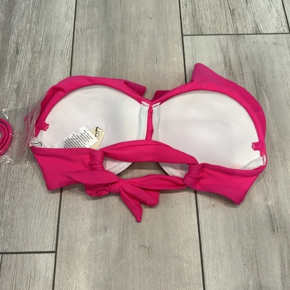 Tori Praver hot pink ruffled strapless swim bikini top size XS